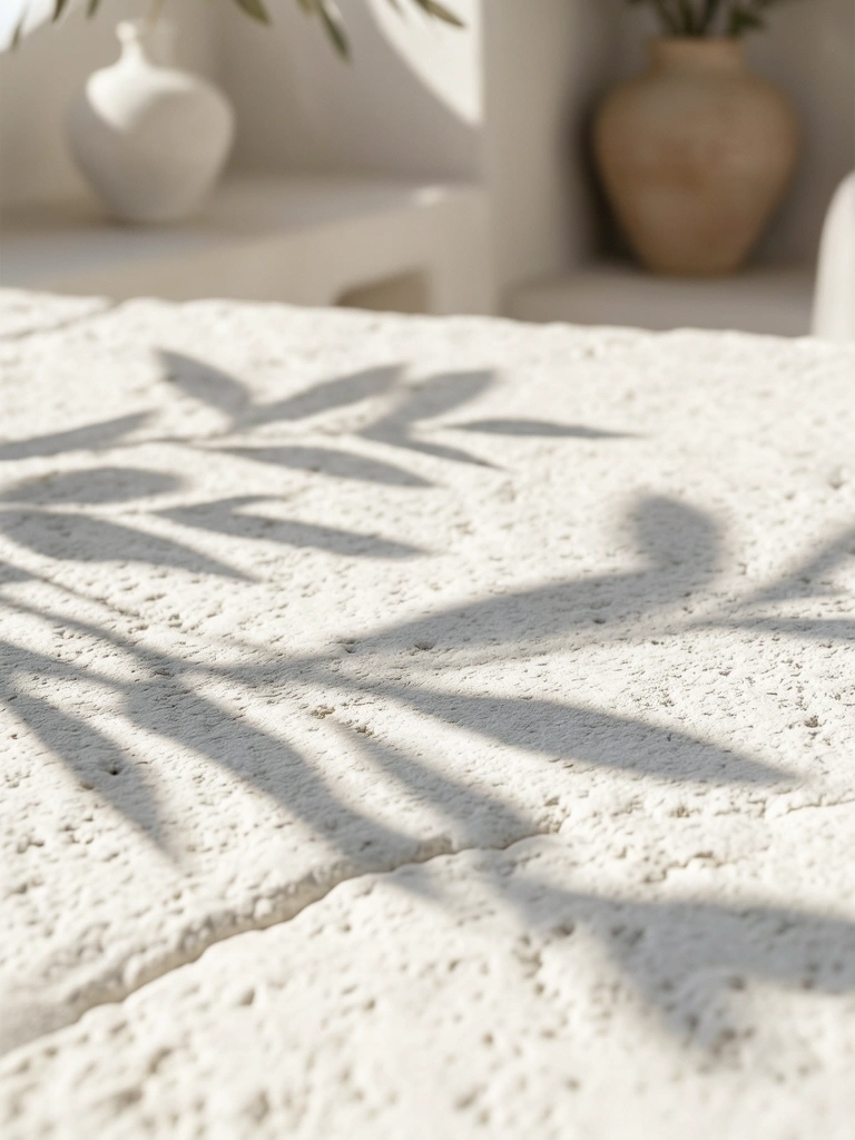 Olive leaves casting shadows on limestone
