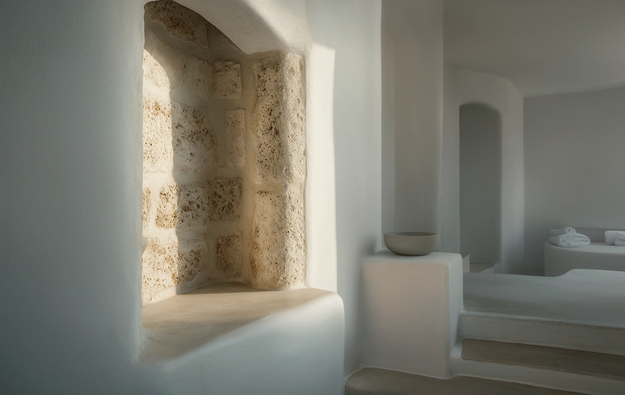 Sunlight on Greek limestone surfaces